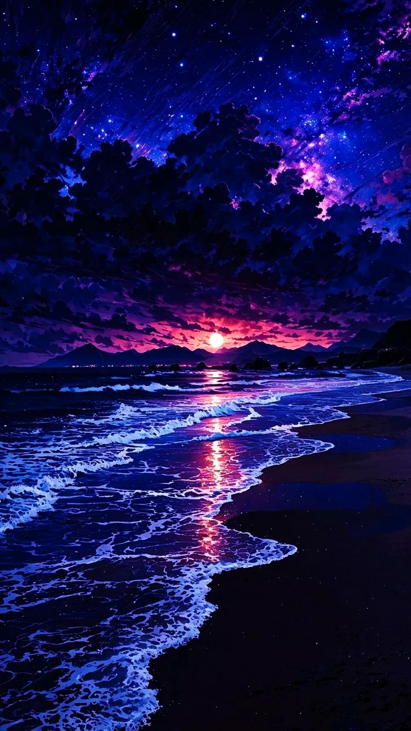 hình nền đêm bên bờ biển 2