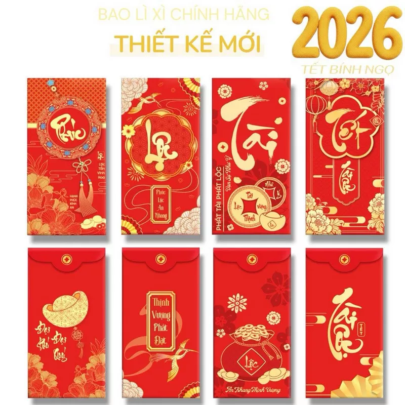 Bao lì xì Tết họa tiết hoa mai hoa đào