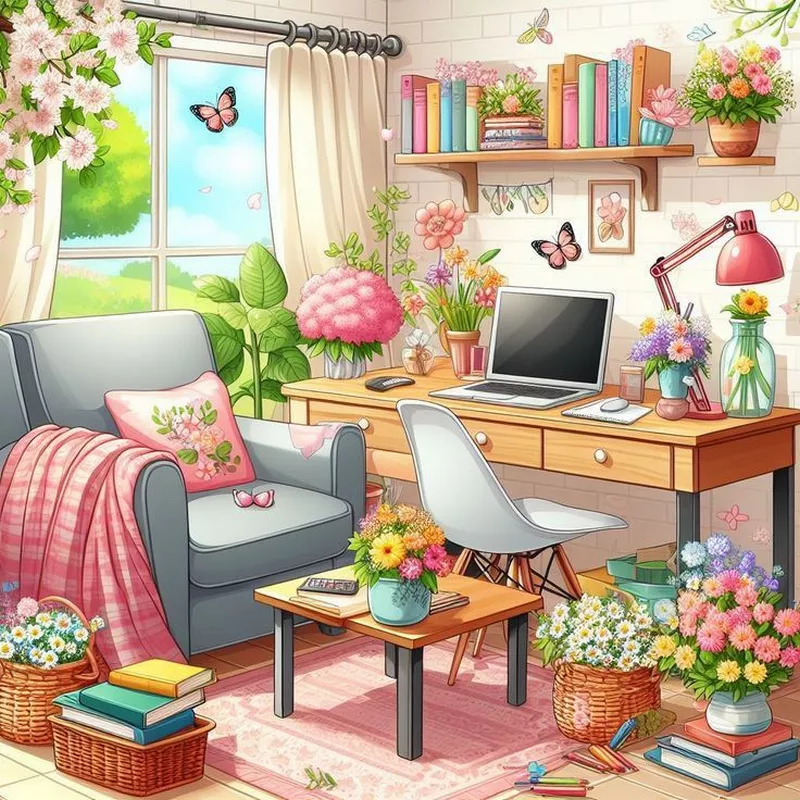 Tranh vẽ góc học tập đẹp và ngăn nắp