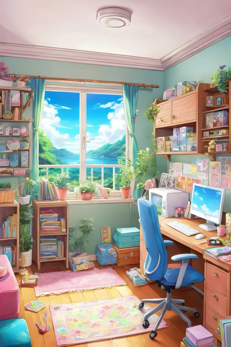 Tranh vẽ góc học tập gọn gàng và sạch sẽ