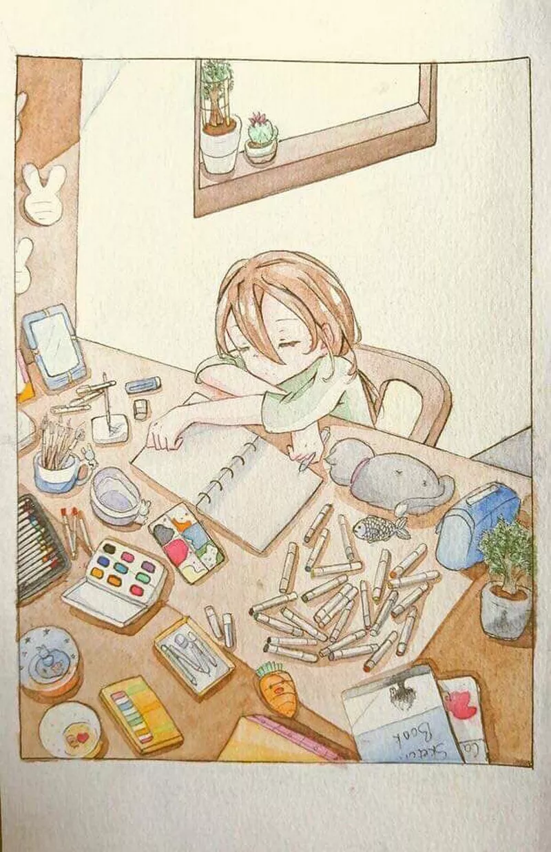 Tranh vẽ góc học tập gọn gàng và sáng tạo