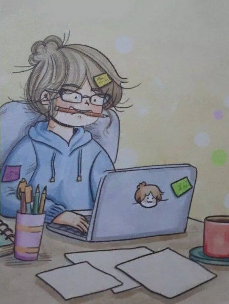 Tranh vẽ góc học tập phong cách dễ thương