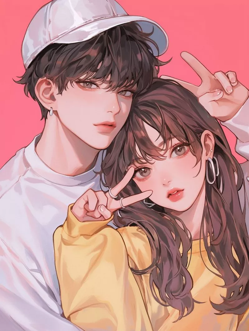 Avatar đôi cute đội mũ đôi phong cách Hàn