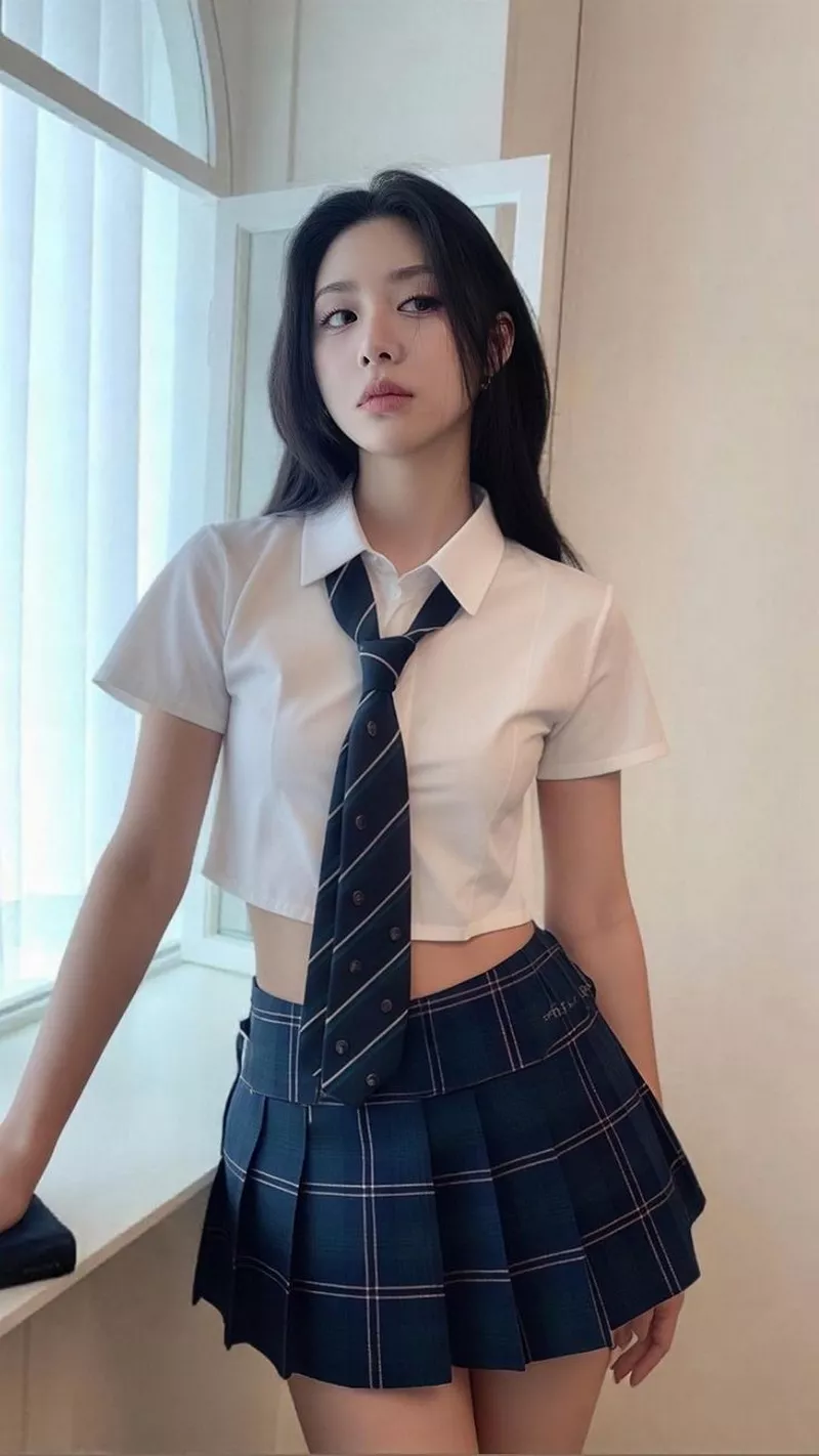 Ảnh Nữ Sinh Mặc Váy Ngắn Đứng Bên Cửa Sổ Lớp Học