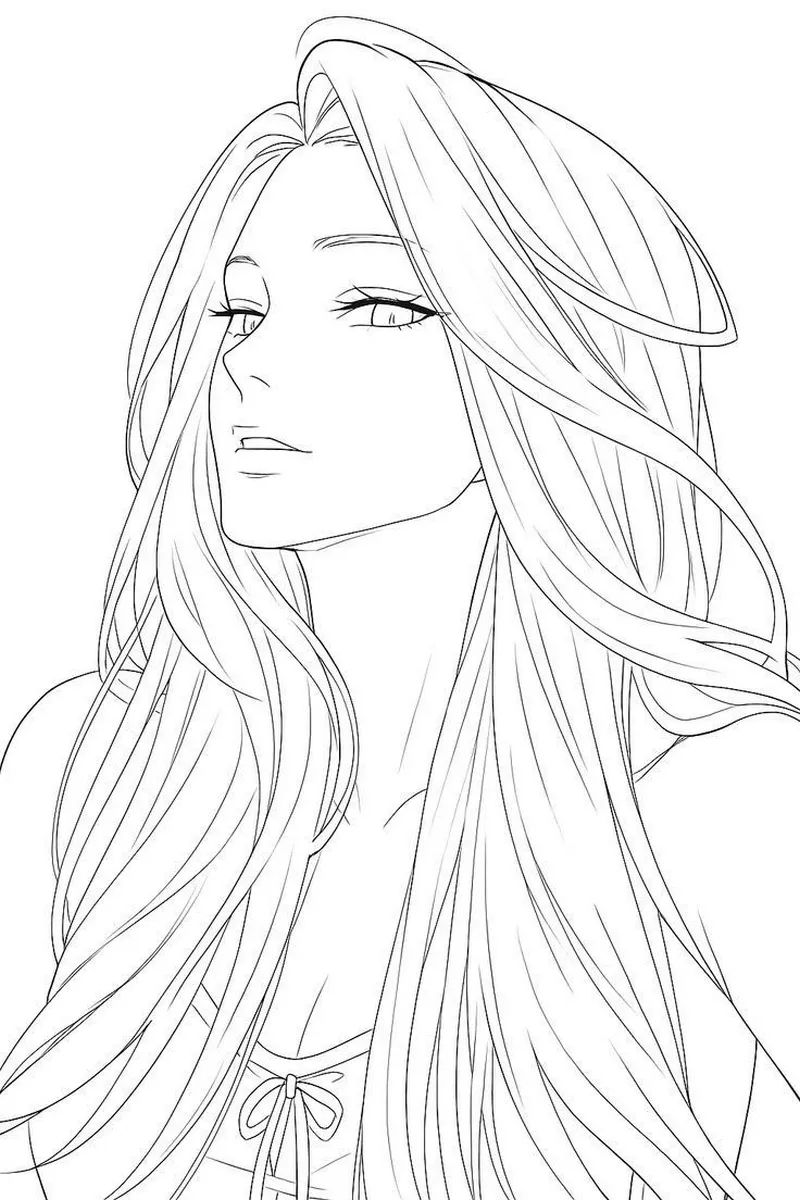 Tranh Tô Màu Anime Cô Gái Tóc Dài Xinh Xắn