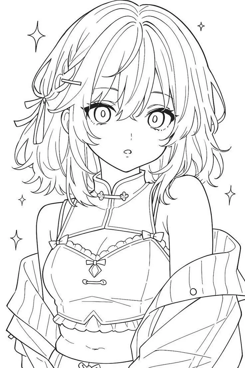 Tranh Tô Màu Anime Nữ Dễ Thương Phong Cách Chibi