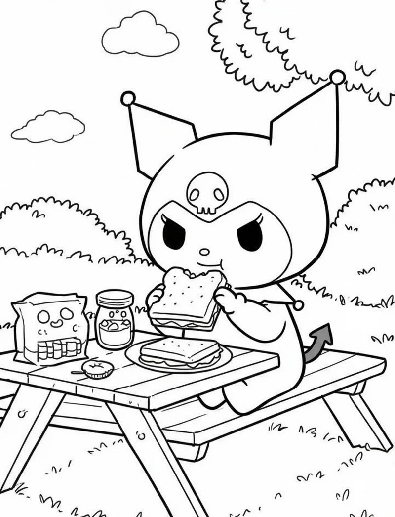 Tranh Tô Màu Kuromi Cute Phong Cách Kawaii